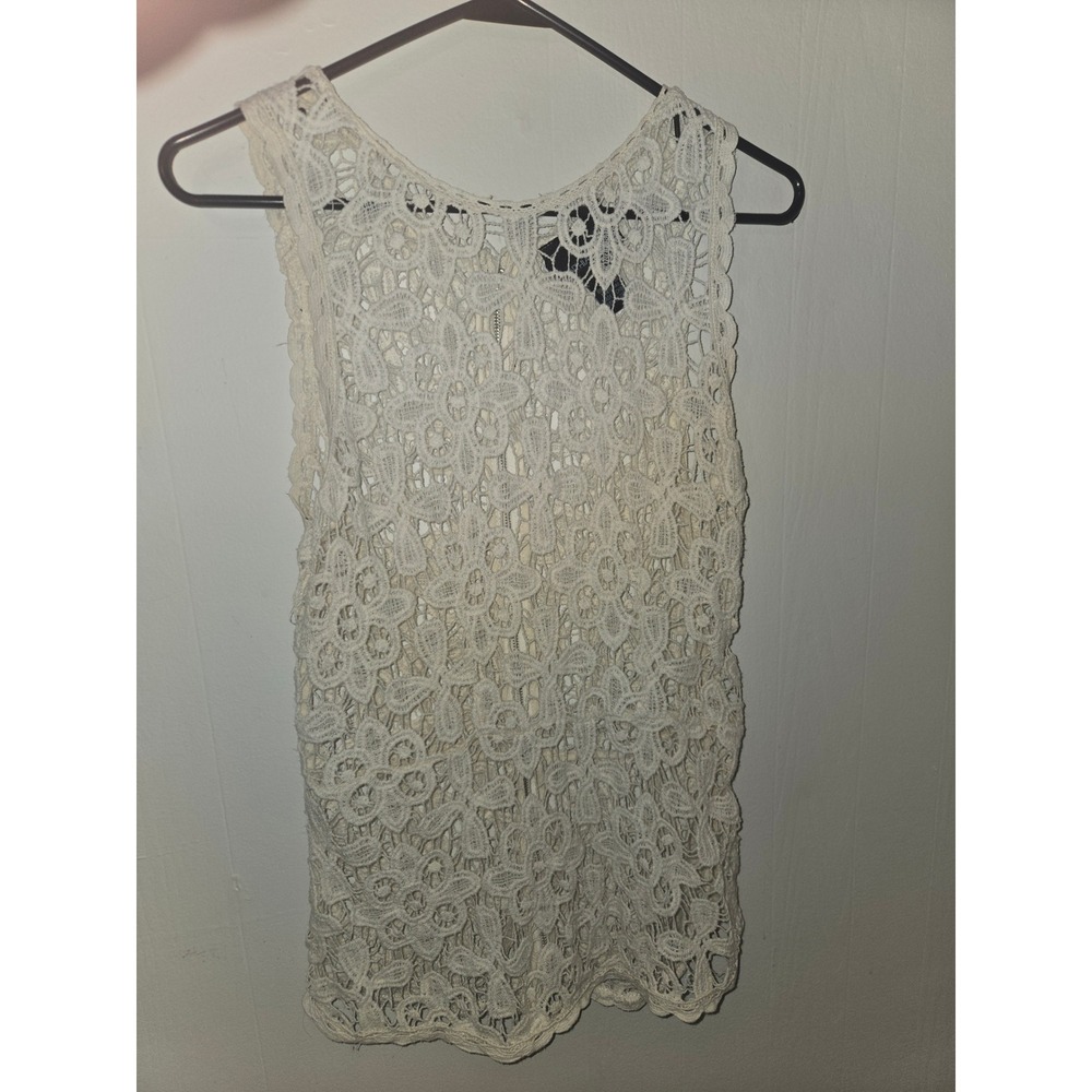 Cynthia Rowley Ivory Floral Crochet Lace Sleeveless Top Full Back‎ Zipper Medium